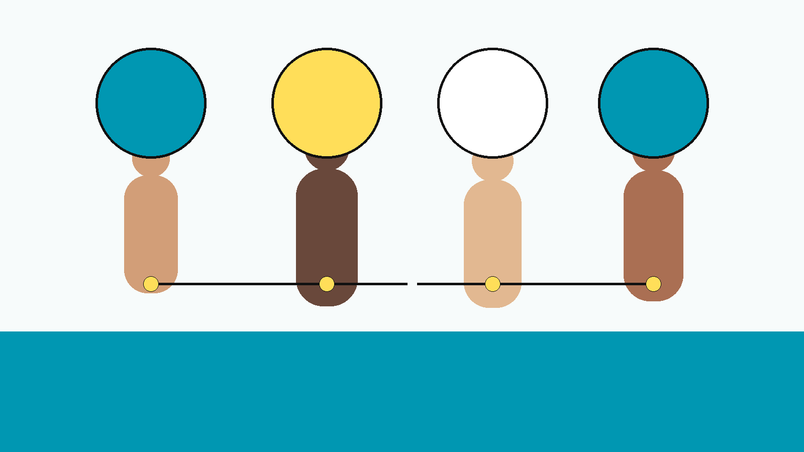Ilustración conceptual de varias figuras adultas abstractas vinculadas por círculos separados que representan cuerpo, afecto, atracción e intimidad sin jerarquía, en la paleta NPM.