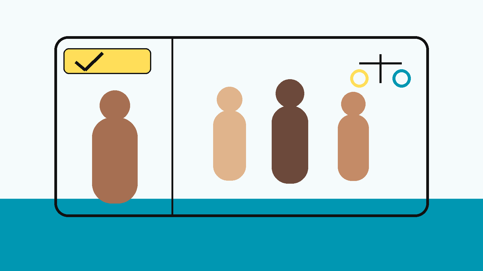 Ilustración conceptual de una figura adulta sola frente a un acceso comunitario donde otras figuras adultas conviven, con símbolos abstractos de reglas y confianza en la paleta NPM.
